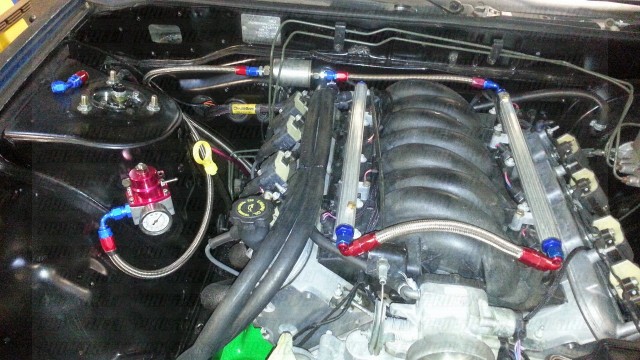 fuel ls1 install swap 240sx rails regulator return pressure v8 chevy connect fitting bottom installed street pro racing feed prostreetonline